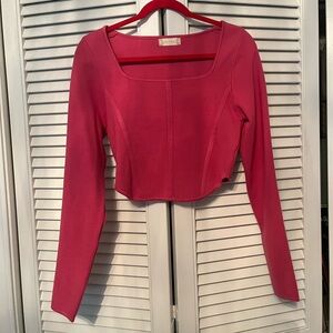 Altard State Pink Long Sleeve Corset Crop Top